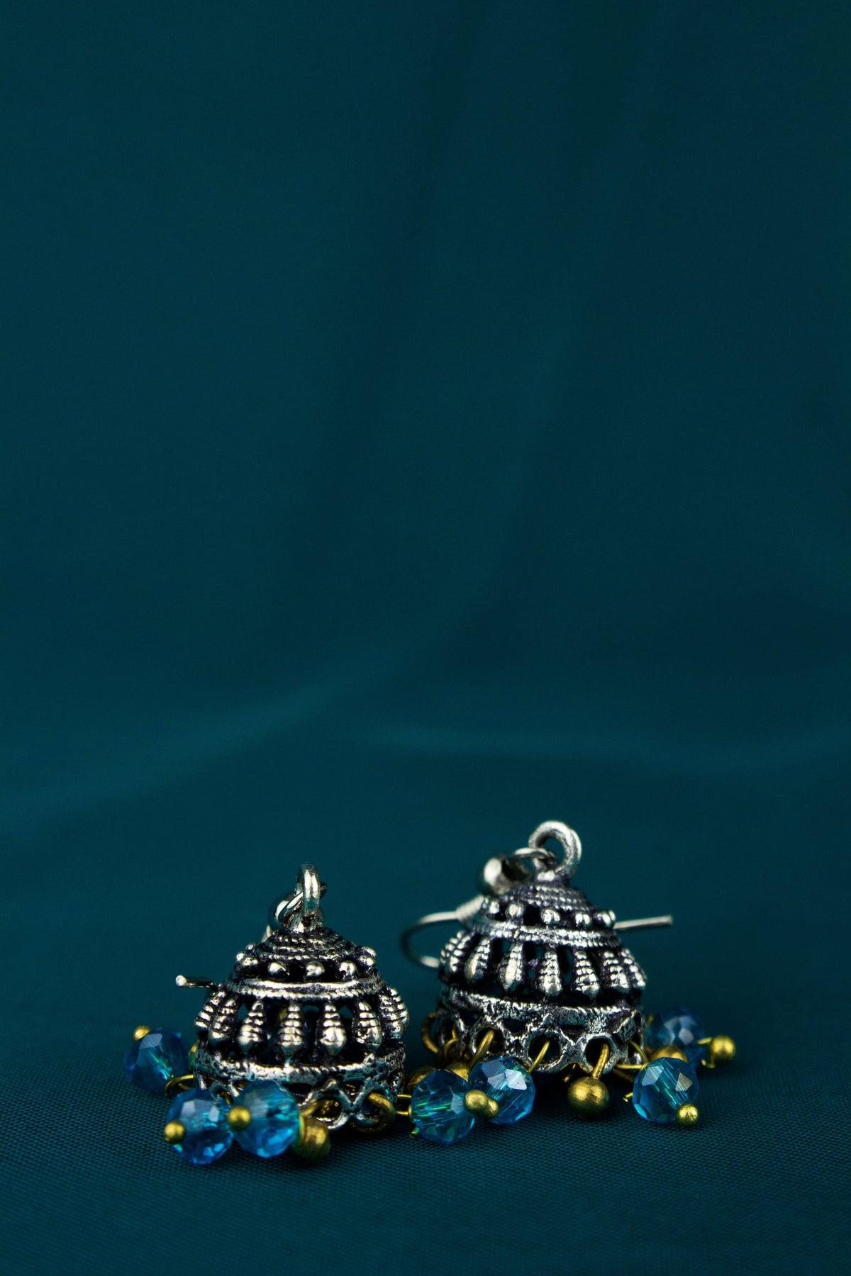 Antique Jhumka Series - Aqua Pearls